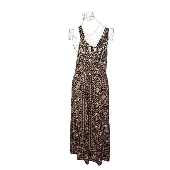 Beautiful J. Jill Maxi Dress- Chocolate Brown Printed Stretch Rayon Wide Strap W - Picture 6 of 10